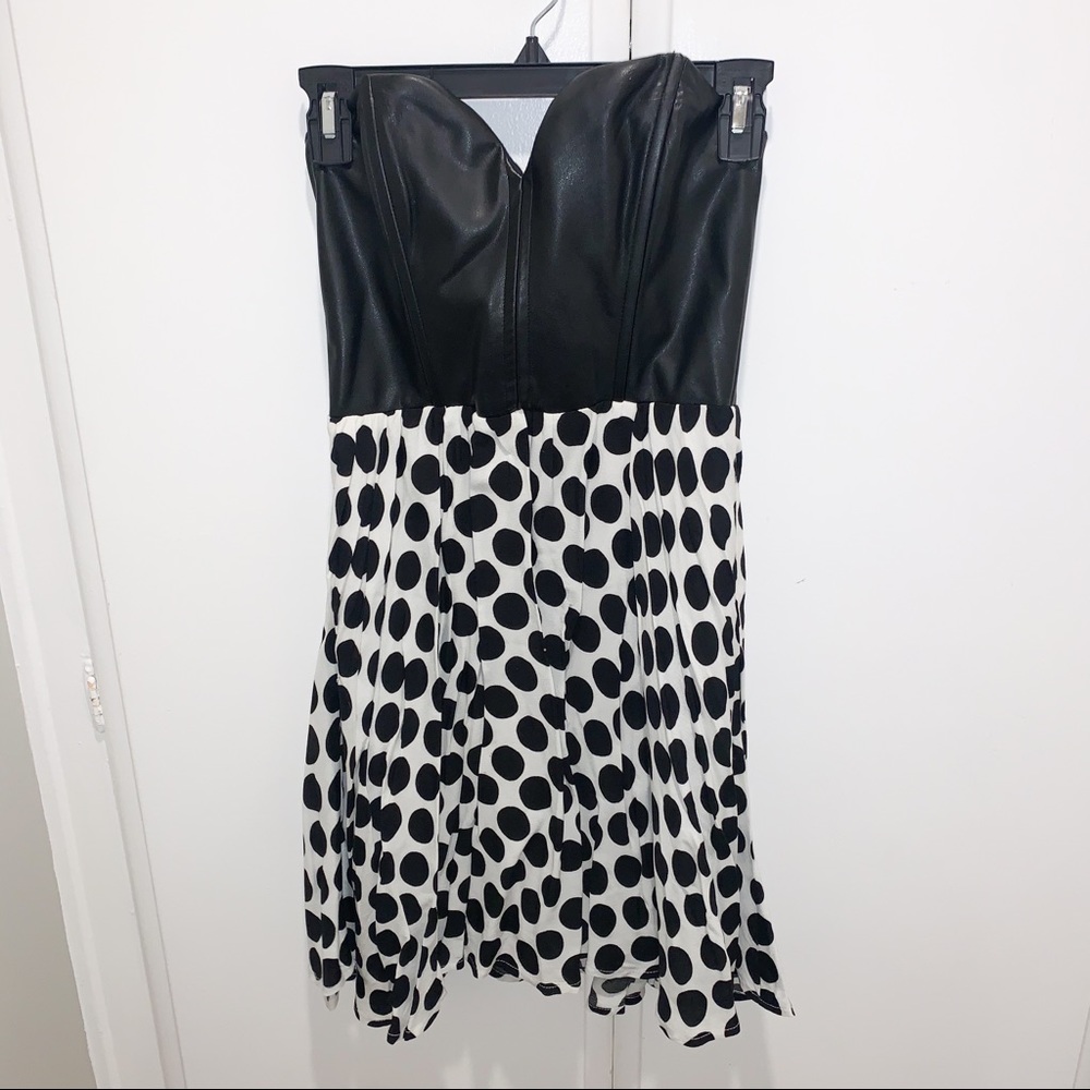 Black and White Polka Dot Faux Leather Dress